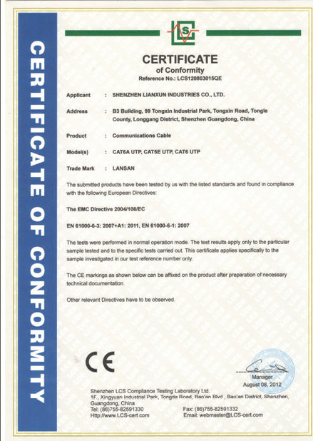Китай SHENZHEN LIANXUN INDUSTRIES CO., LTD. Сертификаты